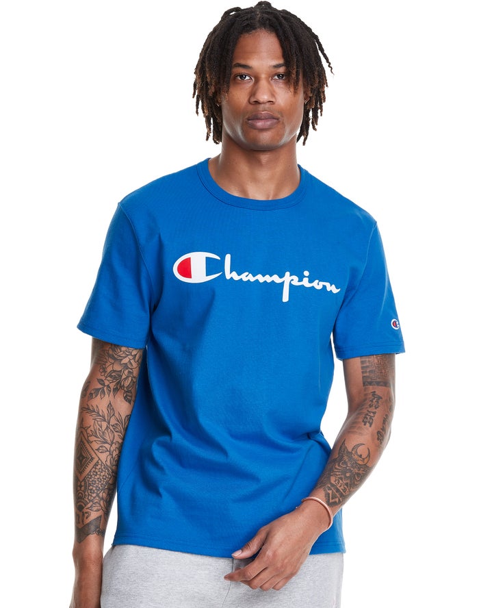 Champion Mens T-Shirt NZ - Heritage Vintage Logo Blue ( 8153-FJUZW )